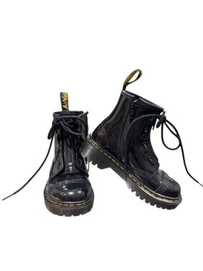 Dr. Martens Black Patent Leather Lace-Up Zip Boots